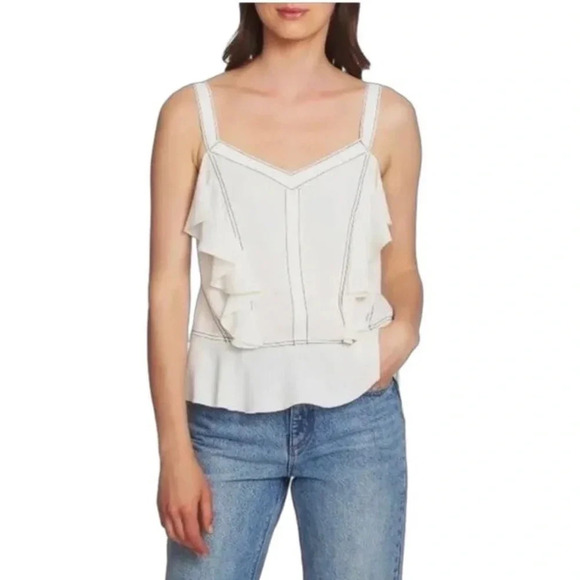 REVOLVE 1 State White Ruffle Camisole | White  and Black | Size XS - Picture 1 of 6